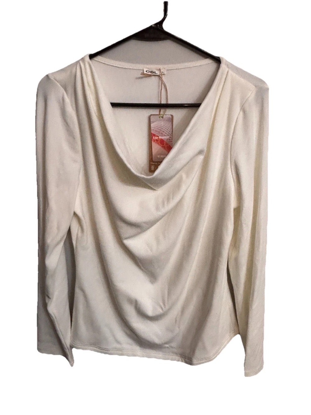 OGL LiteWarm Effortless Cowl Neck Long Sleeve Top Ivory Cream NWT Large